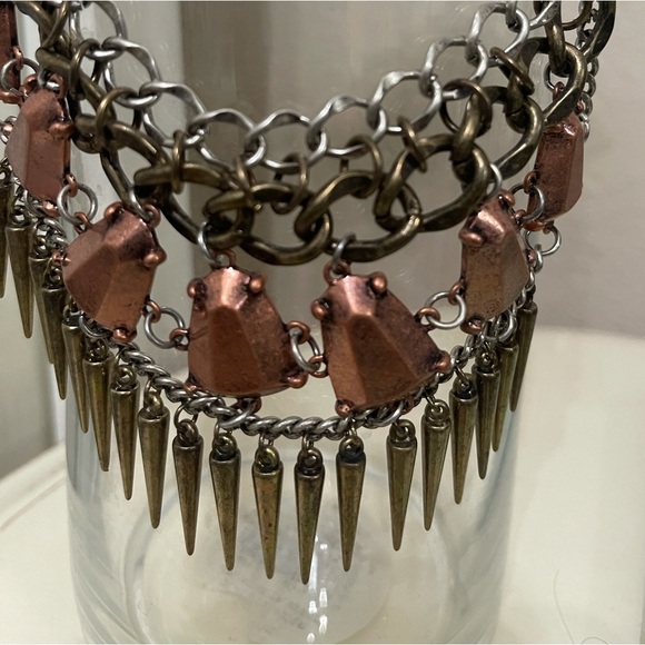 Urban Outfitters chunky linked necklace collar choker spike bib edgy - Picture 6 of 15